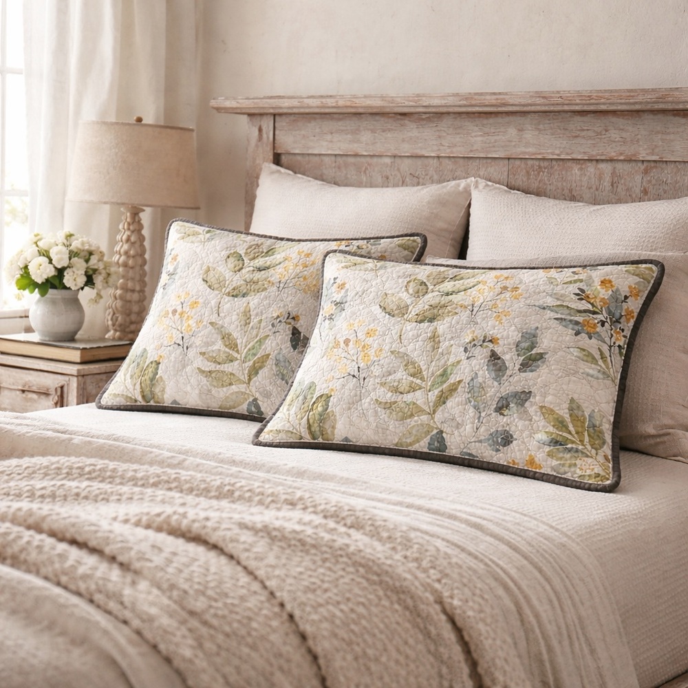 MARTHA STEWART 2-pcs Standard Quilted Botanical Cotton Sham COVER ONLY  #013026